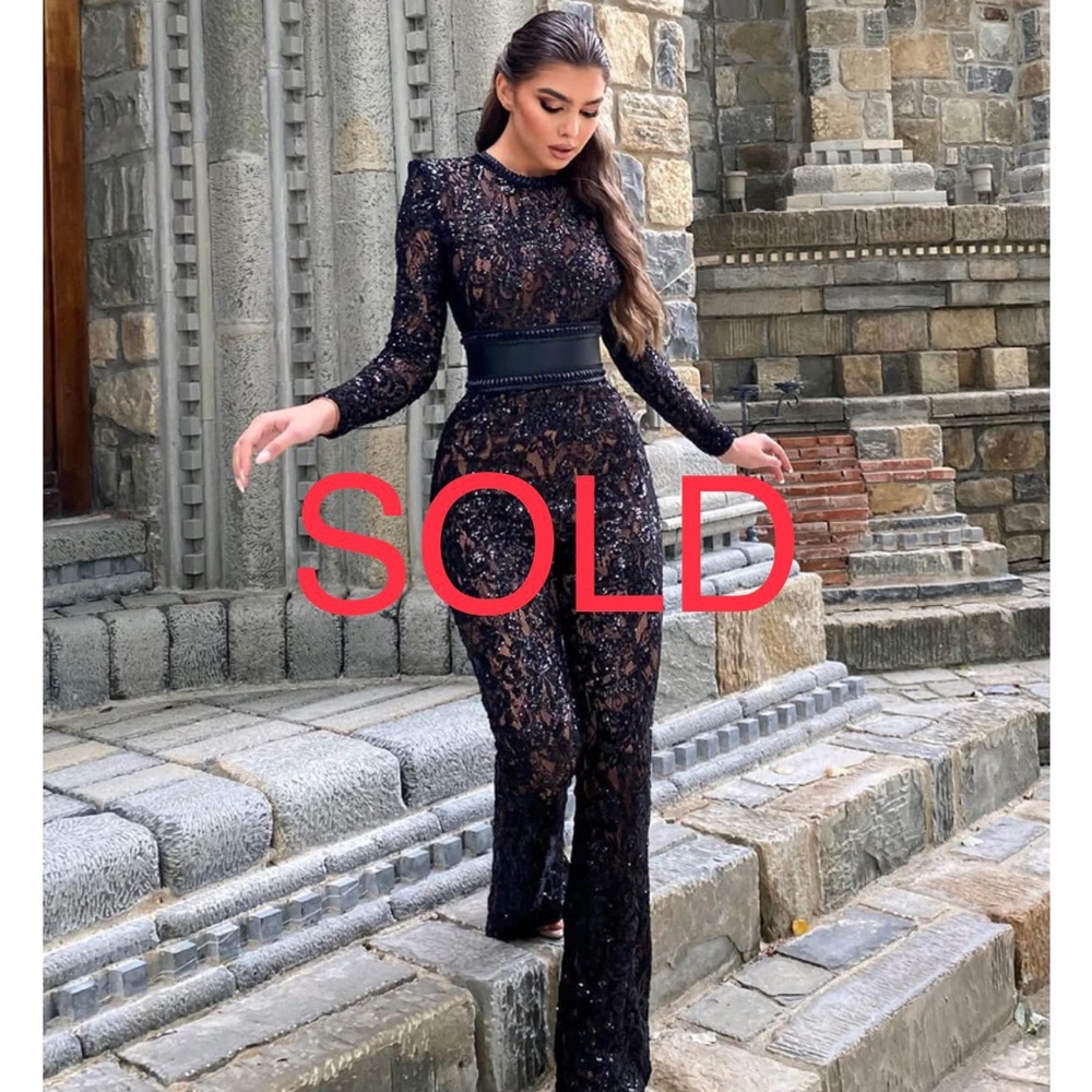 Nadine Merabi Bella Black Sequin Jumpsuit Small